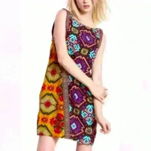 RACHEL Rachel Roy ikat print sheath dress with embroidered detailing XS